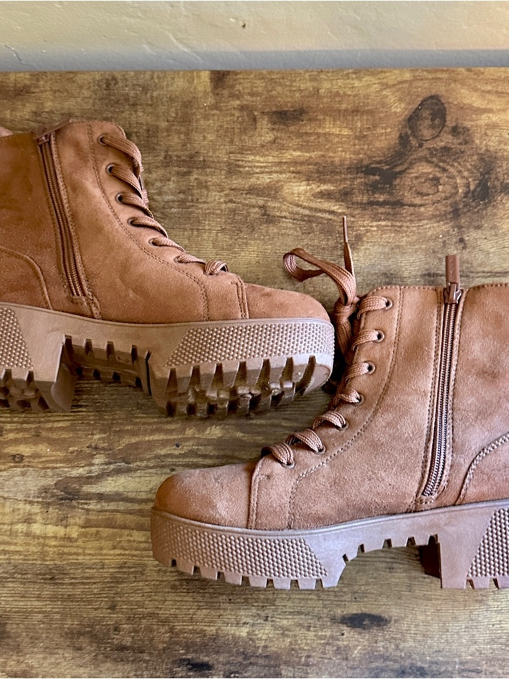 VELVETY suede tan boots combat bohemian brown chestnut neutral 70s boho casual